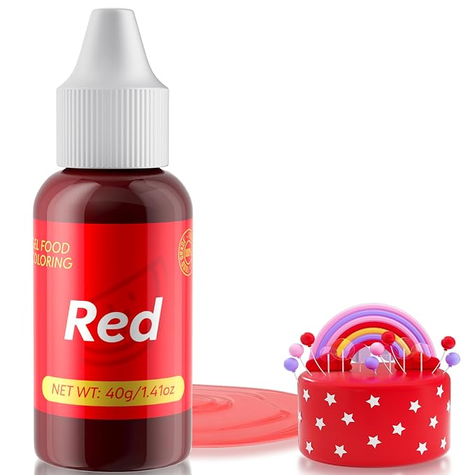 Gel Food Coloring for Cake Decorating - 40g Concentrated Assorted Edible Colors - Vibrant Tasteless Food Dye Professional-Grade Dye for Easter Eggs Fondant Cookies Frosting Royal Icing Baking - Red