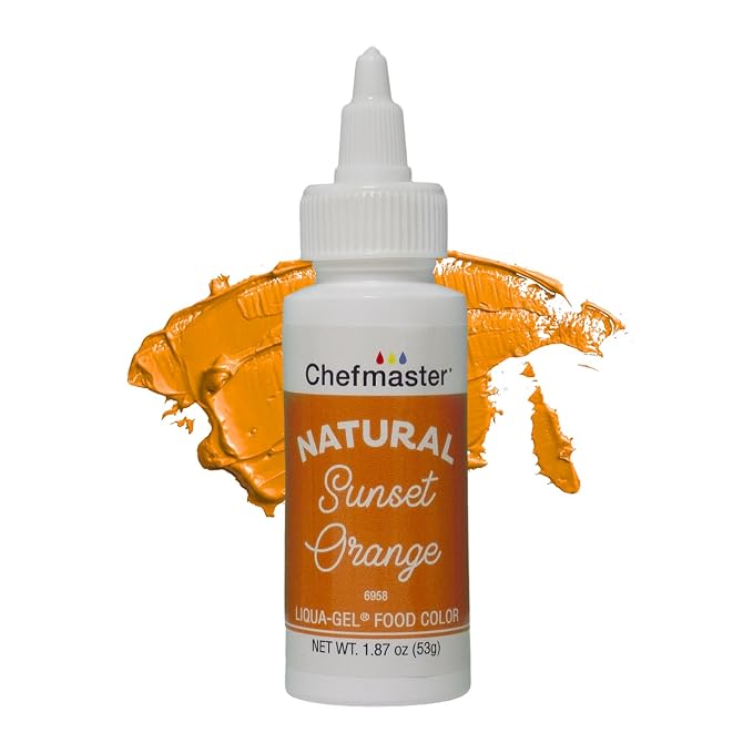 Plant‑Based Natural Liqua-Gel Food Coloring by Chefmaster, No Artificial Dyes, Gel Color for Icing, Frosting, Fondant, & Decorating, Quality Crafted in California USA, Sunset Orange, 1.87 oz