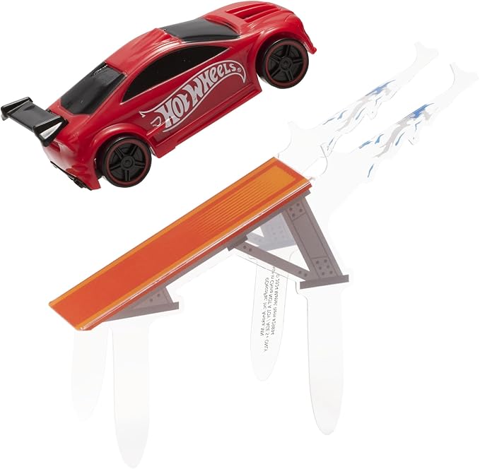 DecoSet® Hot Wheels™ Supreme Speed Cake Topper, Car Cake Decoration Set with Vehicle cake topper, Ramp and Background Pics, 3 Piece Set | For Birthday And Celebrations