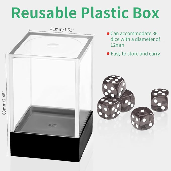36 of Pack 12MM 6 Sided MINI Dice Set,Translucent Colors Game Dice Set, 6 Sided Standard Colored Dices for Tenzi, Farkle, Yahtzee, Bunco or Teaching Math, with Portable Plastic Box(Gray)
