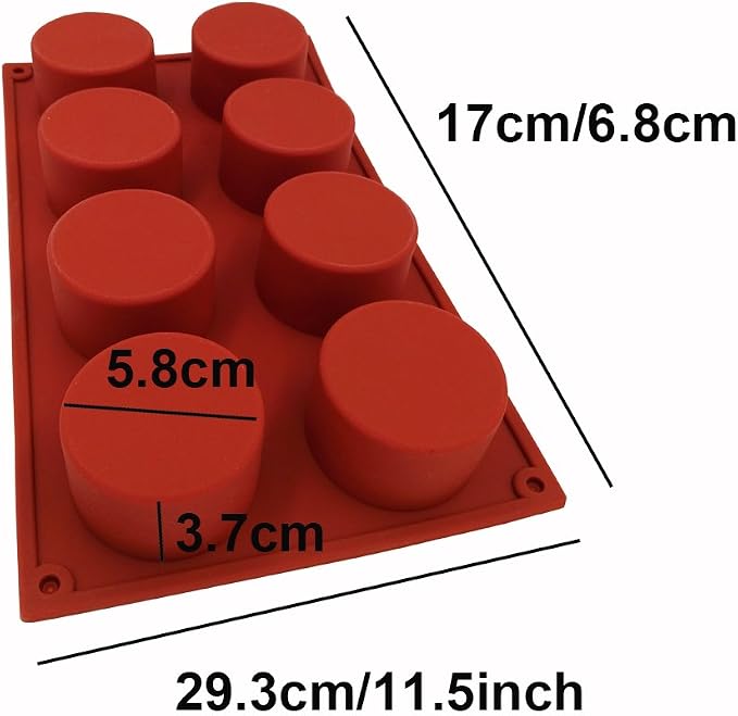 ECHODONE 8-Cavity Round Cylinder Soap Mold Cupcake Silicone Mold Handmade Cylinder Mold for Cake, Bread, Cupcake, Cheesecake, Cornbread, Muffin, Brownie, Bakeware Pan Tool etc.