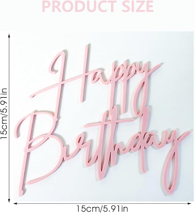 1PCS Happy Birthday Cake Topper, Pink Mirror Acrylic Happy Birthday Cake Toppers Sign Decorations for Girls and Women
