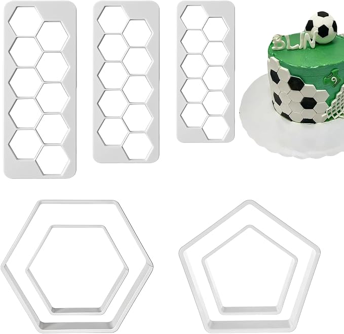 Bewudy 7 PCS Football Cookie Cutter, Hexagon Cookie Cutter Football Mold DIY Cake Decoration Soccer Cake Fondant Baking Molds Geometric Multipurpose Cutters for Baking Biscuit and Sandwiches