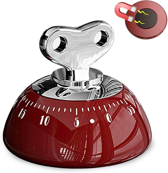 60-Minute Mechanical Timer with Loud Alarm & Strong Magnetic Back, Visual Countdown Clock for Cooking, Study, Fitness, and Classroom Use (Red)