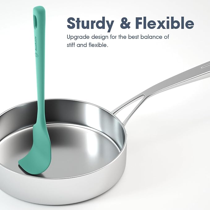 ChefAide 5 Pieces Silicone Spatula Set, Food Grade Rubber Spatula, Upgrade Strong Handle with Ergonomic Grip, Heat Resistant Up to 600°F for Nonstick Cookware, Cooking