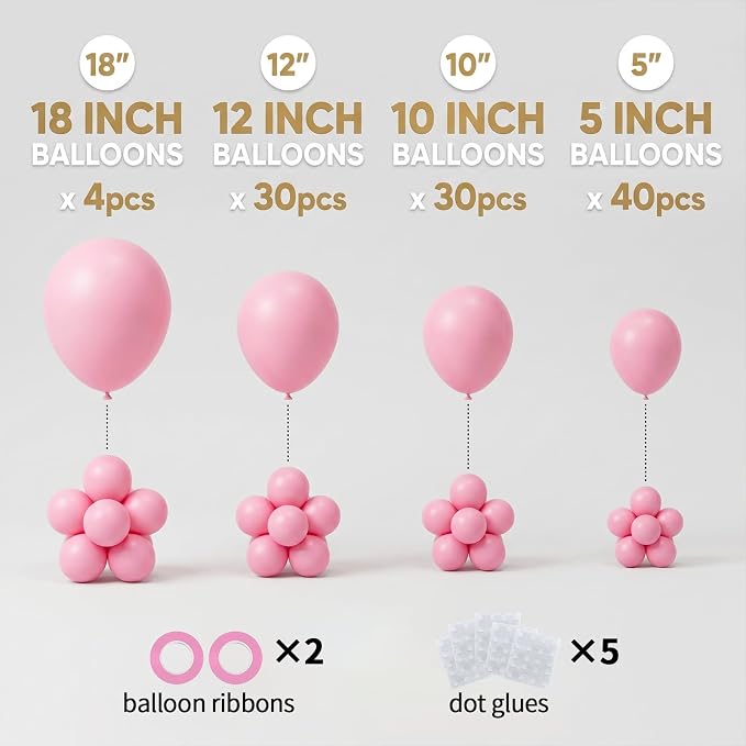 104pcs Pastel Pink Balloons Garland Arch Kit, 18 12 10 5 Inch Light Baby Blush Macaron Pink Latex Balloons for Girl Baby Bridal Shower Birthday Sweet 16 Decorations