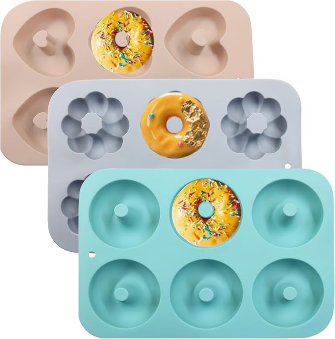 Non-Stick Doughnut Pan Set of 3 - Flexible Silica gel Baking Molds for Perfect Donuts, Cakes & Bagels, Dishwasher Safe, Just Pop Out for Easy Release, BPA-Free & Odorless（Multiple styles）