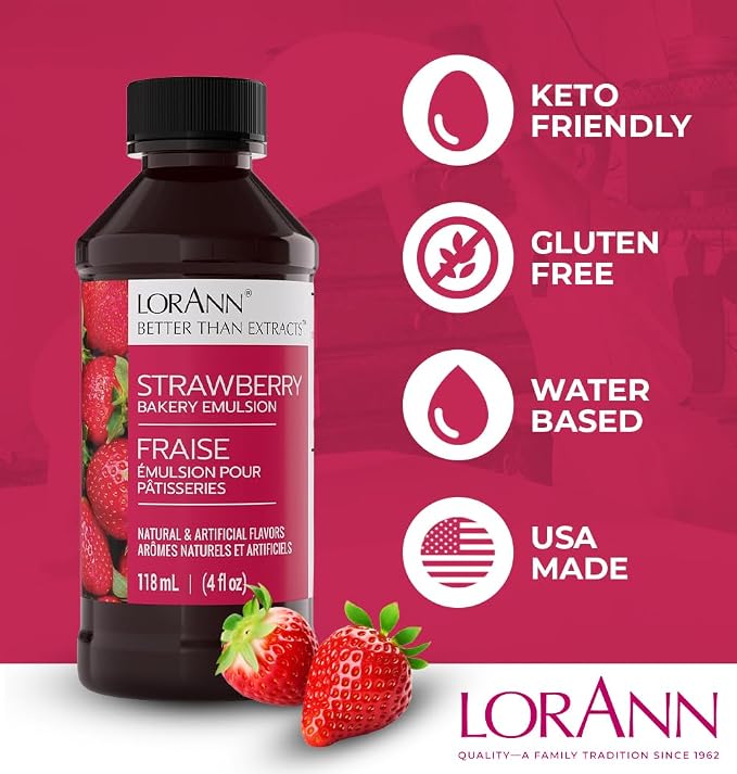 LorAnn Oils Strawberry Bakery Emulsion: True Essence, Ideal for Boosting Fruit Tones in Cakes, Cookies & Desserts, Gluten-Free, Keto-Friendly, Extract Substitute Essential, 2 Oz, 6 Pack