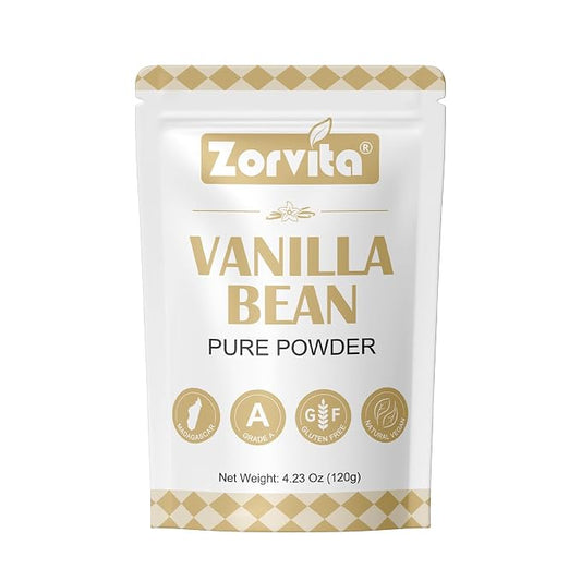 Zorvita Madagascar Vanilla Bean Powder 4.23 Oz Pure Ground Grade A Vanilla Bean Gluten-Free No Additives or Sugar Great for Baking Coffee Smoothies Desserts 120g