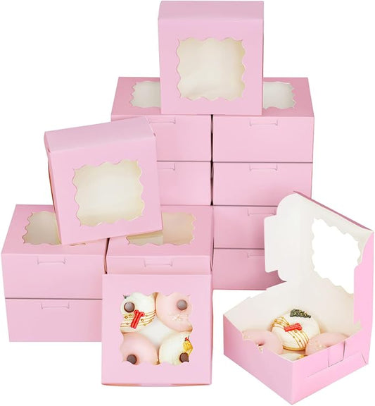 Bakepacker 60pcs Lavender Bakery Boxes with Window 6x6x3 inches Thick & Sturdy Macaroon Pastry Boxes Cookie Boxes for Bakerys