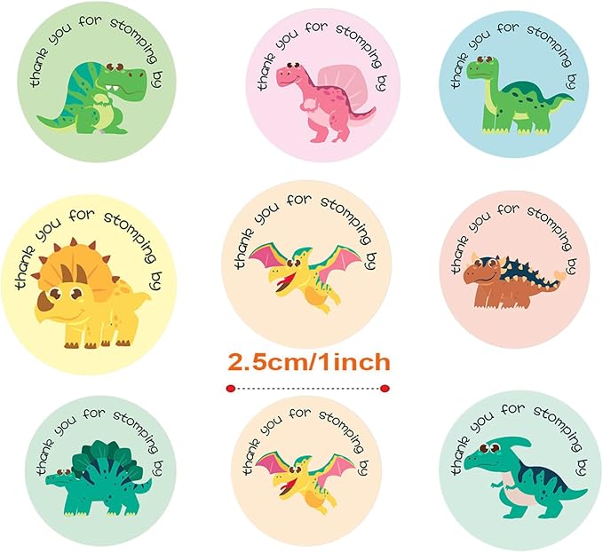 500Pcs Dinosaur Stickers for Kids Boy Teacher Round Animal Children Reward Roll Thank You for Stomping by Sticker School Supplies Incentive Potty Training Stickers for School Classroom Home (Dinosaur)