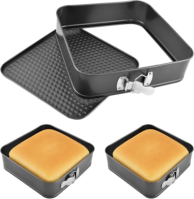 Set of 3 Springform Cake Tins Heavy Duty, Double Layer Non-Stick Coating, Removable Base, Heavy Duty Carbon Steel, Perfect for Frozen Desserts - Oven Safe Bakeware(SIZE:square)