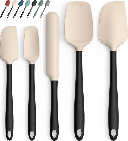 Coukre Silicone Spatula Set of 5,High Temperature Resistant, Food Grade Silicone, Dishwasher Safe, for Baking, Cooking (Beige Black)