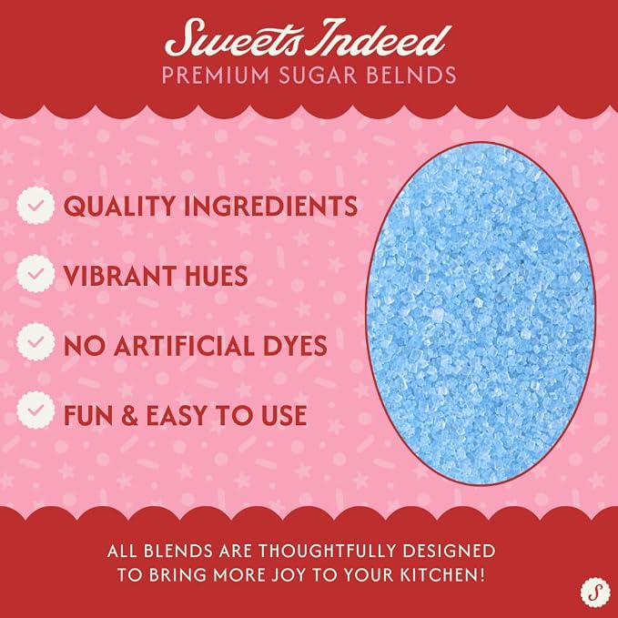 Sweets Indeed Natural Blue Decorating Sugar Sprinkles, Dye Free, Edible Sprinkle Mix, Perfect for Cake Decorations, Baking, Ice Cream, Cookies, Cupcake Topper, 3.35 ounces