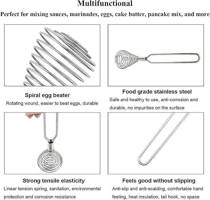 Stainless Steel Spring Coil Whisk 1 Pack, Wire Whip Egg Beater, Kitchen Cookware Hand Mixer For Cooking, Mixing, Blending, Beating, Stirring, 8.7 Inch