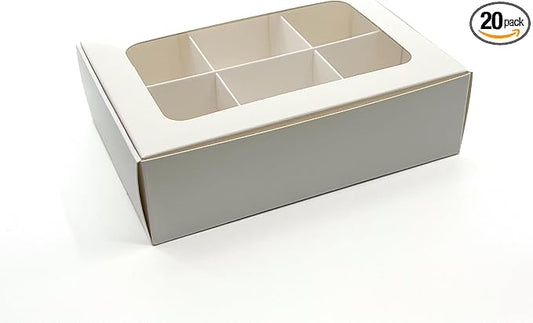 Treat Boxes - 20 ct 6.5 x 4.5 x 2 in Bakery Boxes with Windows and Dividers for Candy, Cookies, Cupcakes, or Bakery Desserts - Chocolate, Treats, and Baked Goods Packaging for Gifting