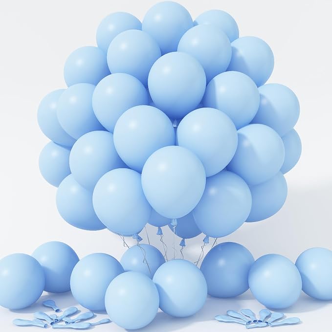 Jobkoo Pastel Blue Balloons 12 Inch, 100 Pack Light Blue Latex Matte Macaron Powder Helium for Gender Reveal Baby Shower Birthday Wedding Party Decorations