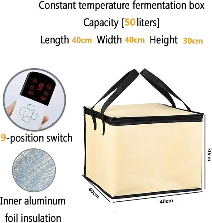 Dough Proofer Box, Nine Gear Adjustment Proofing Box with Heater, High and Low Precise Temperature Adjustment, Fold Proofer, Reusable, Bread Making Tools Kit for Making Bread/Yogurt/Natto
