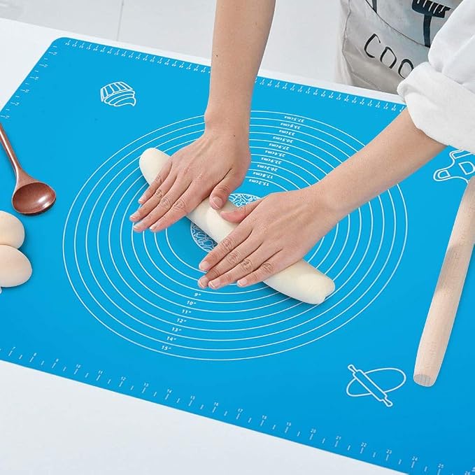 Silicone Dough Mat, Professional Non-Slip Pastry Mat for Baking, Extra Large Heat Resistant Countertop Protector, Portable Reusable Fondant & Pizza Rolling Mat