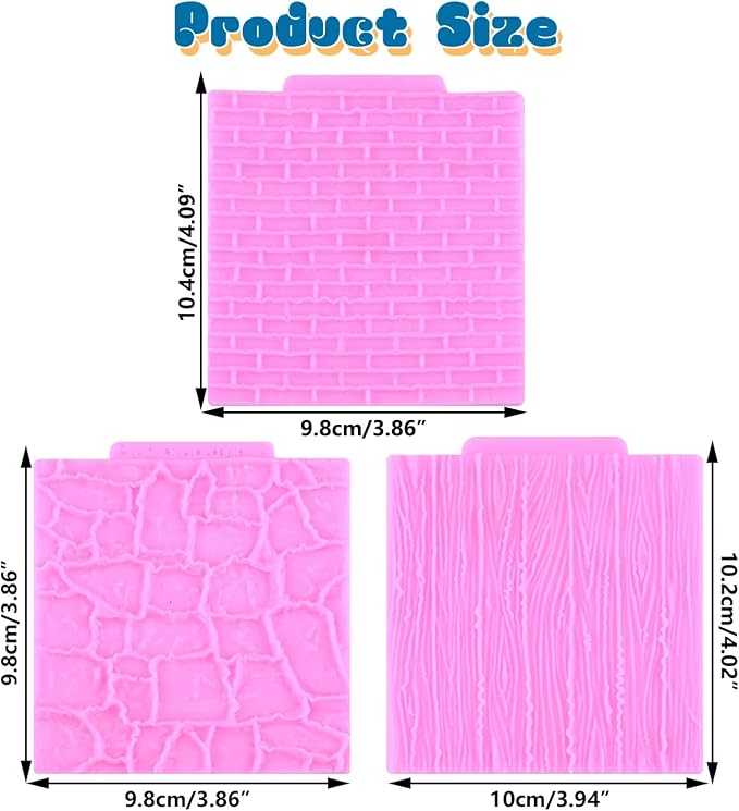 Mujiang Wood Grain Tree Bark Silicone Molds Rock Brick Wall Texture Fondant Impression Mat Tree Bark Texture Mold For Cake Decorating Cupcake Topper Candy Polymer Clay Chocolate Gum Paste Set Of 3