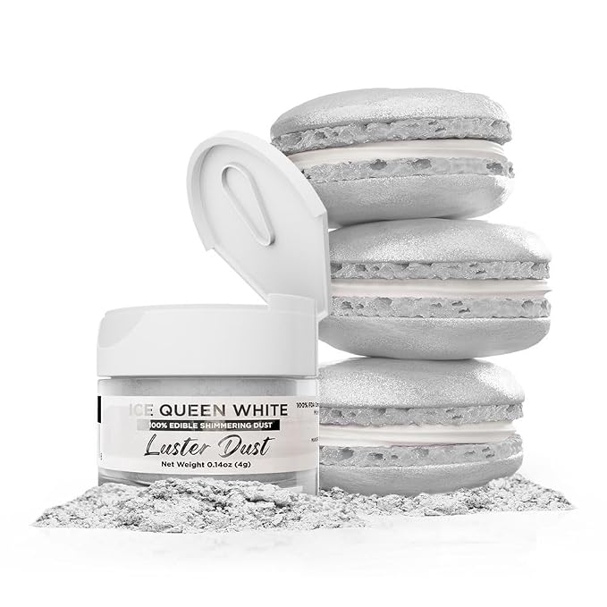 Luster Dust - Ice Queen White (4g 1x Jar) | Edible Vegan Dust & Paint for Cake Decorating, Ice Cream, Desserts, Cocktails and Beverages by Bakell