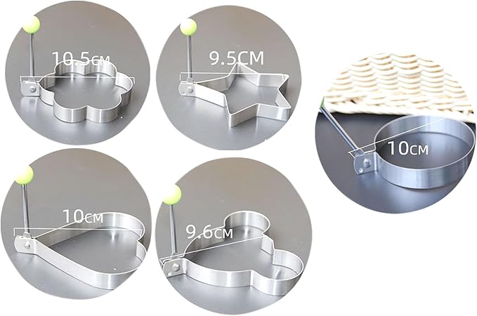 Stainless Steel Egg Molds, 5 Pack 3.5 Inch Different Shape Silver Egg Ring Molds for Cooking and Griddle of Flapjack, Bread and Chocolate