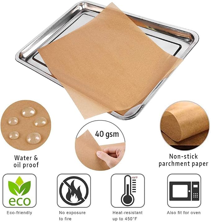 Comfylife 120 x Parchment Paper Sheets - No Curl, No Tear, No Burn Baking Paper (16 x 12 inch) – No Chemical Unbleached – Cookie Paper Precut Baking Sheets For Baking