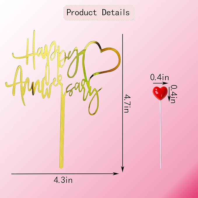 Happy Anniversary Cake Topper Happy Anniversary Cake Decorations for Party Decorations (small red heart)