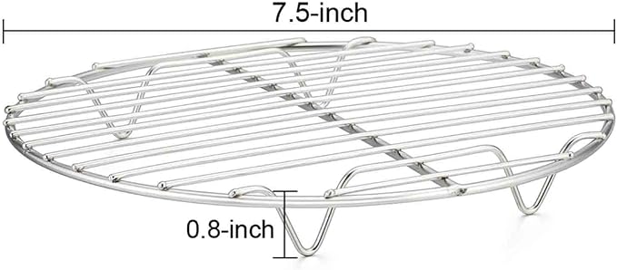 TeamFar Round Cooling Rack Set of 4, 7½ Inch Round Baking Steaming Roasting Rack Set Stainless Steel for Pot Air Fryer, Healthy & Mirror Finish, Dishwasher Safe & Rustproof