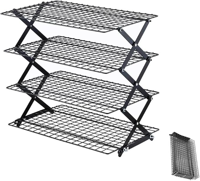 MWRCTV 4-Tier Collapsible Cooling Rack - Stackable Wire Drying Rack for Baking Cookies Cake Roasting Grilling Picnic Party Camping