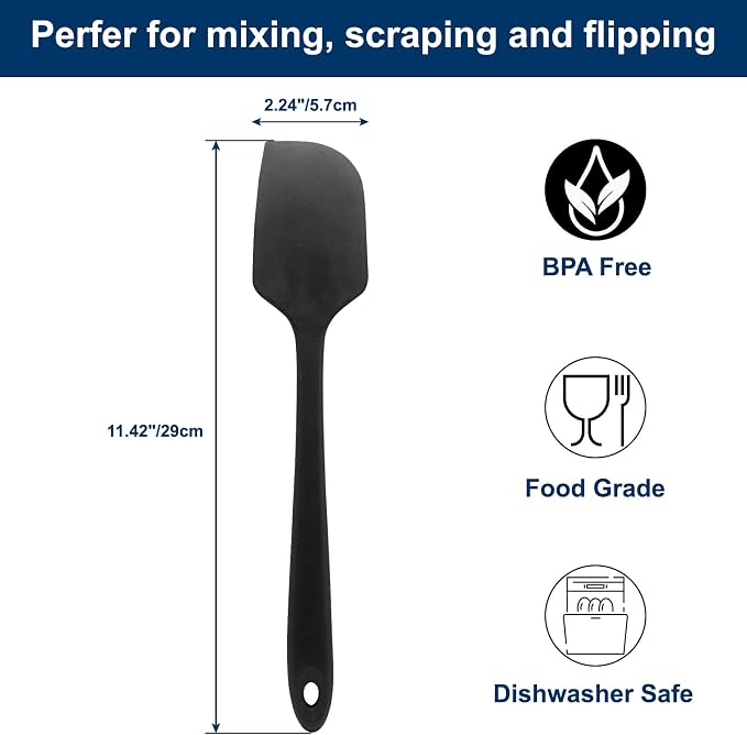 Large Silicone Spatula, 11.4 Inch Rubber Spatula with Nylon Core, Heat Resistant to 446°F, Kitchen Cooking Utensils Baking Bowl Scraper for Mixing & Scraping (Black)