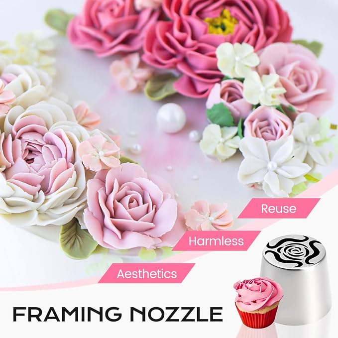 6/3PCS Extra Large Russian Piping Tips, Stainless Steel Flower Piping Tips Rose Floral Icing Nozzles for Cake Decorating, Frosting, Cream Flower DIY Cookies, Desserts Baking Tools (3PCS-B)