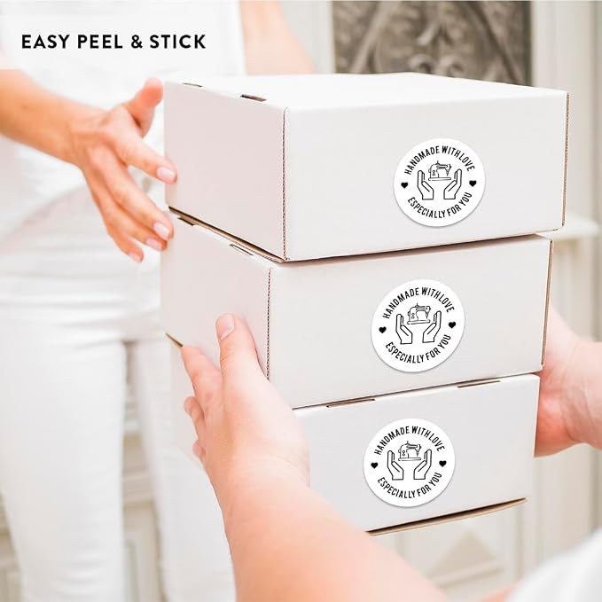 Andaz Press Round Small Business Sticker Labels 120-Pack Sewing, Handmade with Love, Especially for You, Clothing Stitching Knitting, Handmade Stickers For Packaging, Product Labels For Small Business