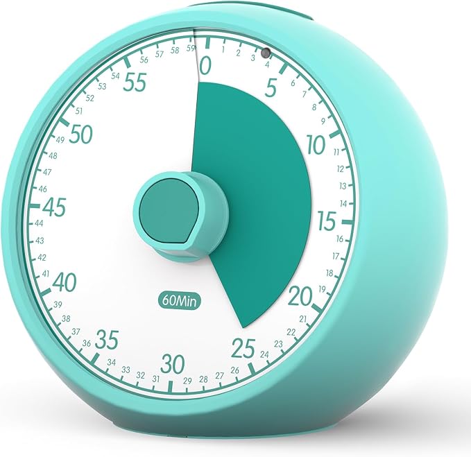 Visual Timer for Kids 60-Minute Countdown Timer with Optional Alarm, Focus Tool for ADHD & Autism, Time Management for Homework, Chores, Office, Kitchen, Teaching & Study Routines (Green)