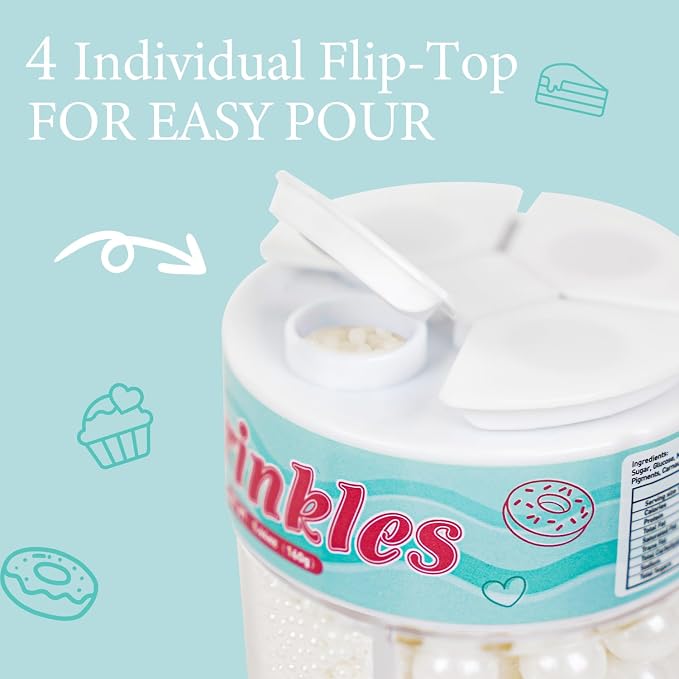White Edible Pearl Sprinkles for Cake Decorating, 4 sizes Patriotic Sprinkles, 160g/5.64oz, Candy Pearls Sprinkles for Cupcake, Cookie, Baking Cake Decorations, Wedding Party Holiday Supplies