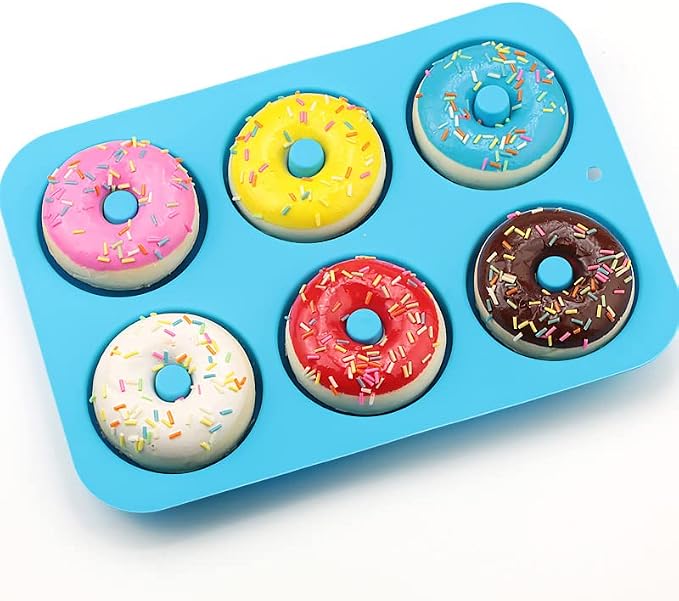 2 Pack Donut Pan Silicone Baking Mold 6-Cavity Donut Mold with Nonstick Coating Soft and Reusable Donut Mould for Cake Bread Chocolate etc（Blue/Green）