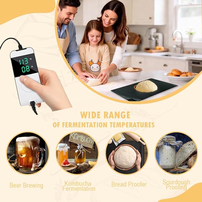 Sourdough Warming Mat Bread Proofer Heating Pad with Temperature & Timer Control Waterproof Dough Proofing Mat Warmer for Bread Dough Proofing Yogurt Fermentation