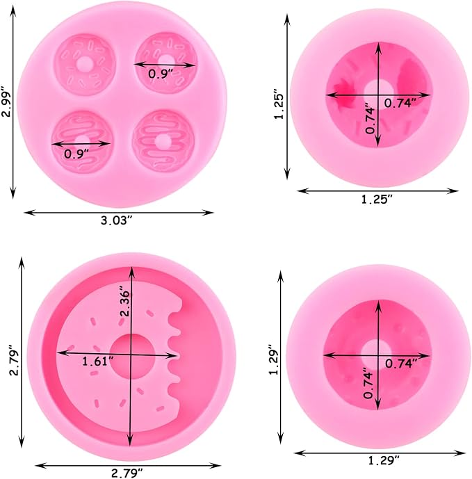 Zixiang Donut Silicone Mold Doughnut Fondant Molds for Cake Decorating Cupcake Topper Gummy Candy Chocolate Gum Paste Polymer Clay Set of 4