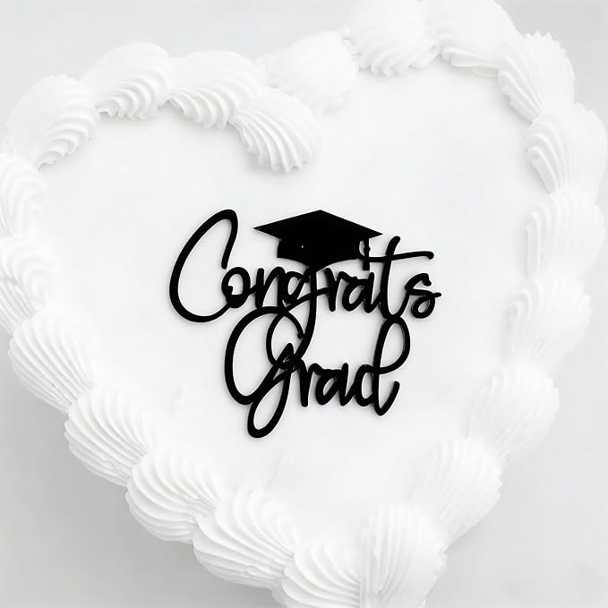 Acrylic Congrats Grad Cake Topper with Tassel Grad Cap-Congratulations 2026 Graduation Cake Decor-2026 High School/College/Senior Graduation Party Decorations Supplies (black)