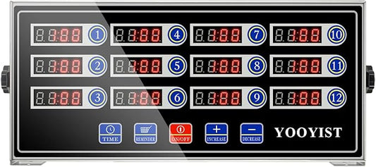 Precision Kitchen Timers for Cooking – 12 Channel Commercial Kitchen Timer Restaurant Kitchen Supplies – Stainless Steel Digital LED Chef Cooking Timer – Reminder Function, Loud Alarm, Black
