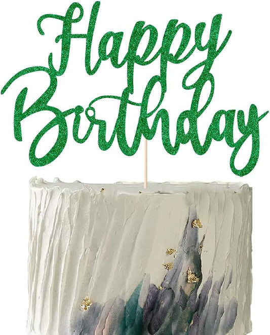 Handmade Glitter happy birthday Cake Topper, Happy Birthday Cake Bunting Decor,Birthday Party Decoration Supplies (green)