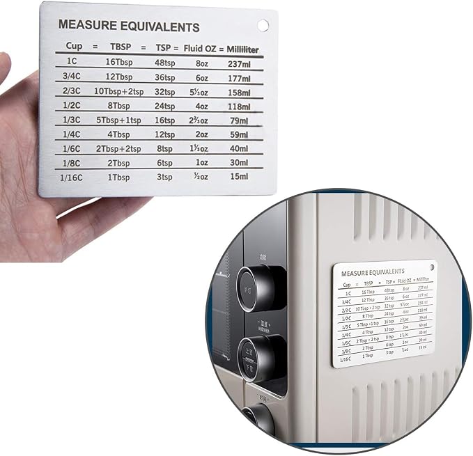 SOONHUA Measurement Conversion Refrigerator Magnet, kitchen Measurement Conversion Chart Stainless Steel Refrigerator Magnet for Cups Tablespoons Teaspoons Fluid Oz Milliliters