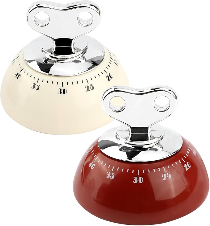 Kitchen Timer, 2 Pack Mechanical Wind Up Visual Countdown Timer with Magnetic Back & Loud Alarm, No Battery Required for Cooking, Baking, Kids, BBQ, Red & Beige