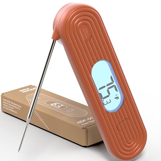 ONLY HUMAN HDP-01 Digital Instant Read Meat Thermometer, High Accuracy Food Cooking Thermometer with Ultra Bright Backlight Display (Terracotta)