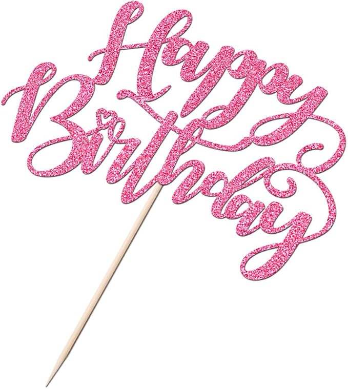 Handmade Glitter Happy Birthday Cake Topper,Birthday Party Cake Decorations, Anniversary/Birthday Party Decoration Supplies (Pink)