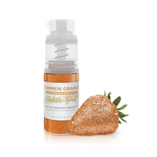 Bakell - Pumpkin Orange Tinker Dust (4g, 1x Mini Spray Pump) Edible Glitter for Food, Desserts, and Baked goods!