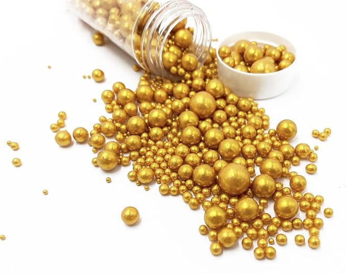 Edible Pearl Sugar Sprinkles Gold Candy 120g/ 4.2oz Baking Edible Cake Decorations Cupcake Toppers Cookie Decorating Ice Cream Toppings Celebrations Shaker Jar Wedding Shower Party Chirstmas Supplies