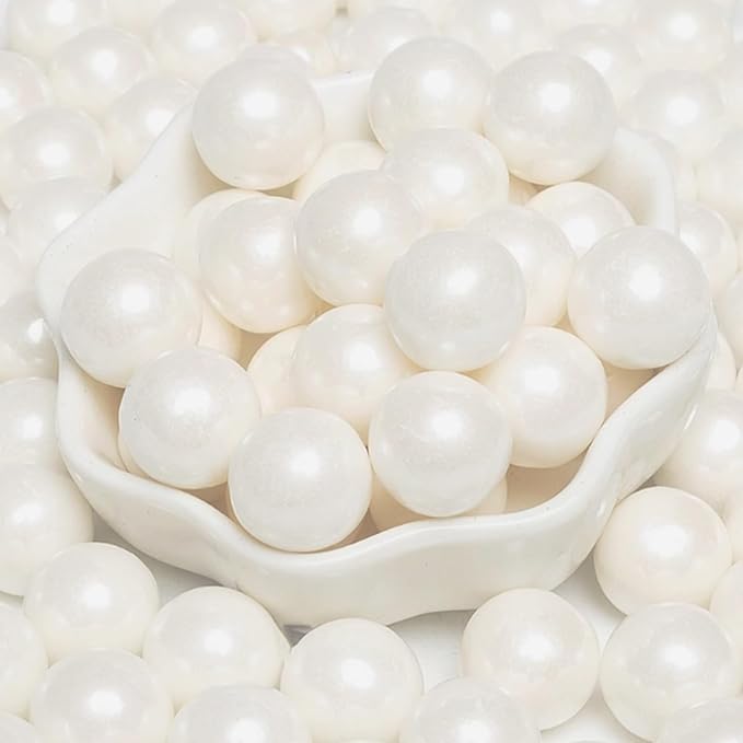 PhilaeEC White Pearls 14mm Size Sprinkles for Cake Decoration Edible Candy Baking Cookie Cupcake Toppers Wedding Party Valentines Halloween Christmas Supplies 3.88oz