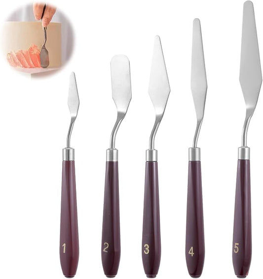 5 Pcs Cake Cream Spatula, Stainless Steel Cake Apatula Palette Knife Offset Spatula Baking Pastry Tool for Cakes Fondant Chocolate