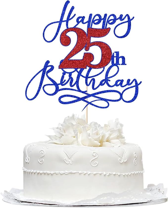 Happy 25th Birthday Cake Topper,Black font Golden Numbers 25th Birthday Cake Decoration，Hello 25, Cheers to 25 Years/25th Anniversary ，25 & Fabulous Party Decoration